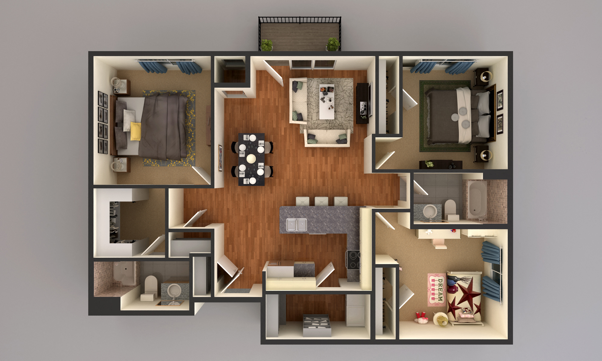 Floor plan for 3 beds, 2 baths, 1459 sqft